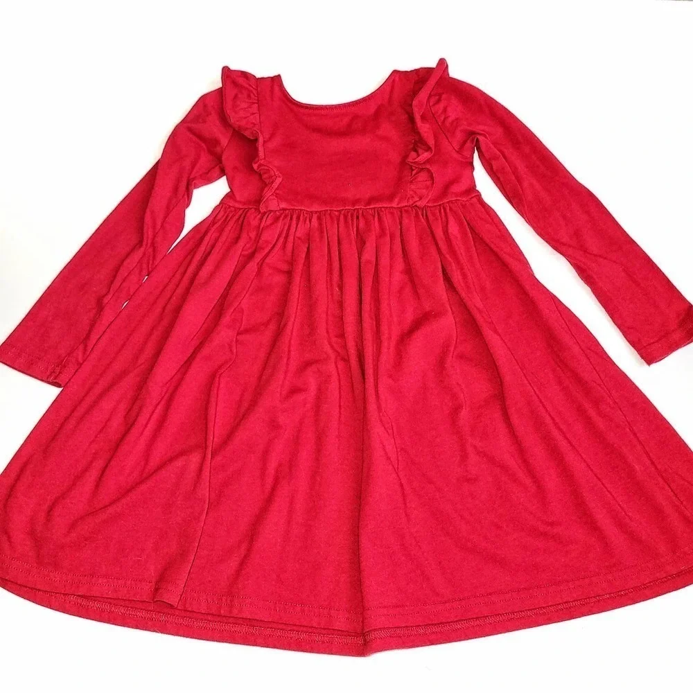 Red 5T Holiday Ruffle Dress Twirl Long Sleeve Jersey - Picture 2 of 5
